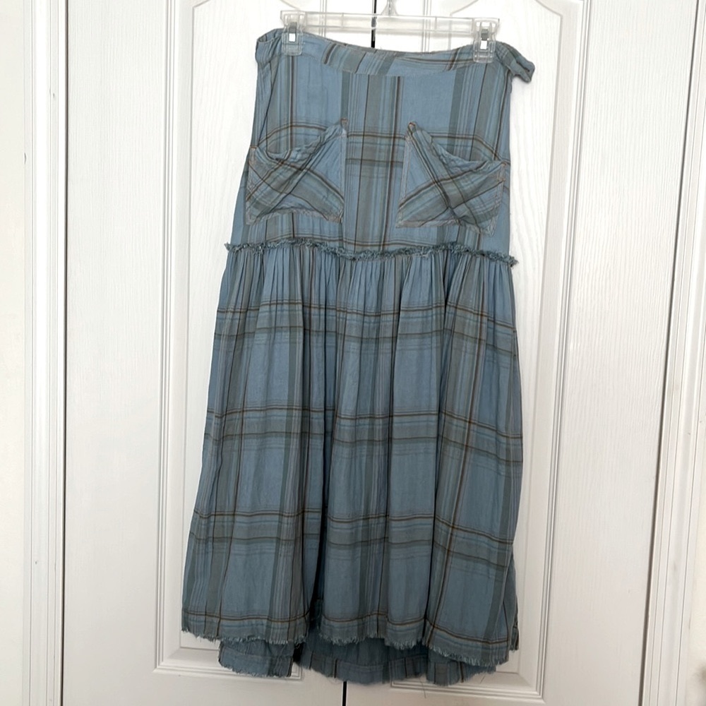 Free People Women's Plaid Forever Midi Skirt Color Dusted Indigo Size 6